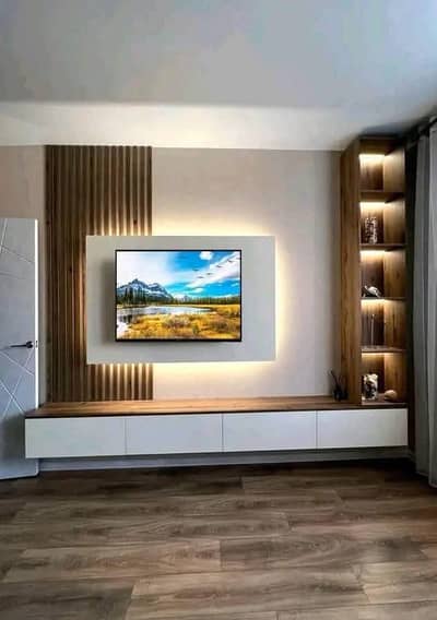 Media wall Panel Wallpaper sheet vinyl & wood flooring ceiling Wpc