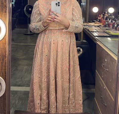 Peach Pink Heavy Embroidered Fancy Maxi – Free Size