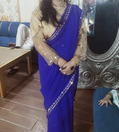 Royal Blue Bridal Saree - Heavy Golden Zari & Sequin Work | Party Wea