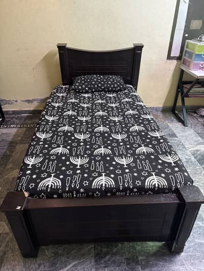 Wooden bed with mattress dm at WhatsApp