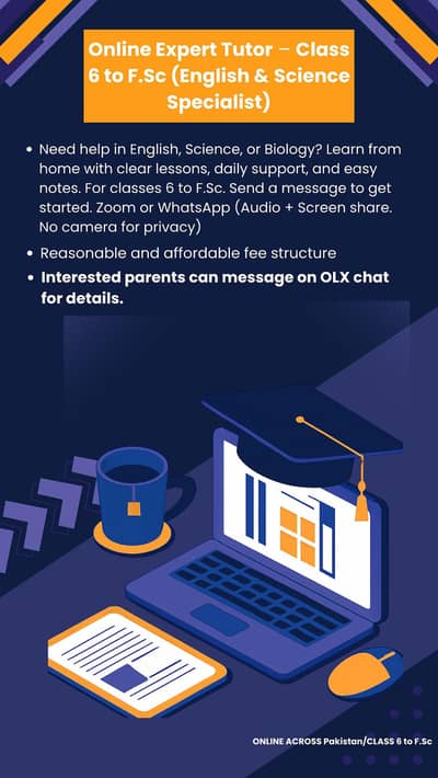 Online Expert Female Tutor for class 6 to f. sc