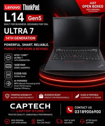 Lenovo Thinkpad L14 Gen5 Ultra7-14th Generation Open Box Qty/Available