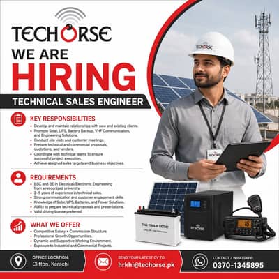 Technical Sales Engineer | Male Technician Staff | Jobs in Karachi