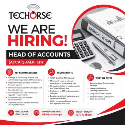 Head of Accounts (ACCA Qualified) | Male Staff Job| Jobs in Karachi