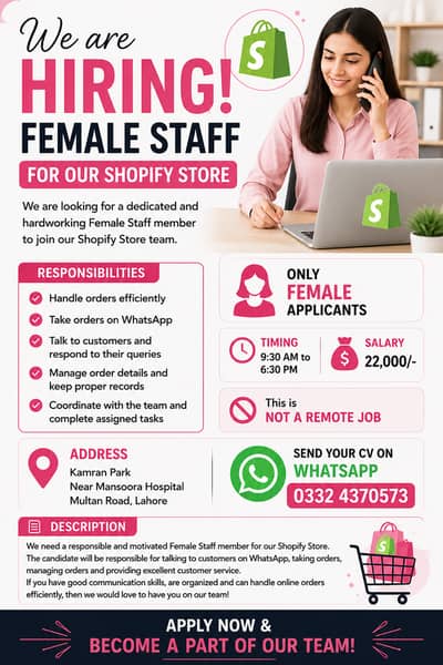We Are Hiring Female Staff for Our Shopify Store