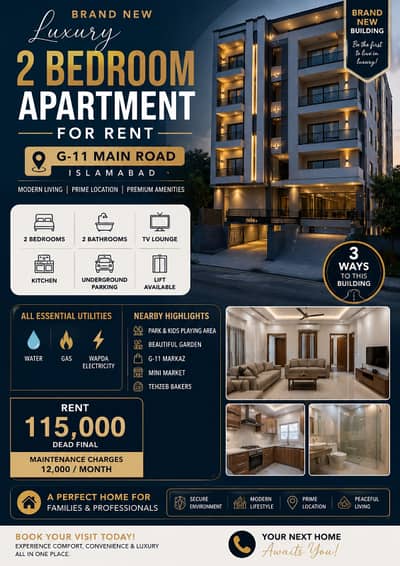 Brand new 2 bedroom flat for rent in G/11/3 attach to main road