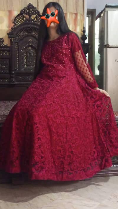 Net embroided red maxi