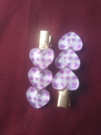 2 Piece 3 Heart Hair Clip Purple - Girls