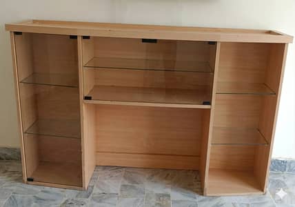Large 2-Piece Wooden Wall Unit / Showcase Rack with Glass Displays