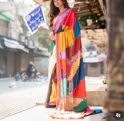 Silk printed saree with long palllu (stitched)