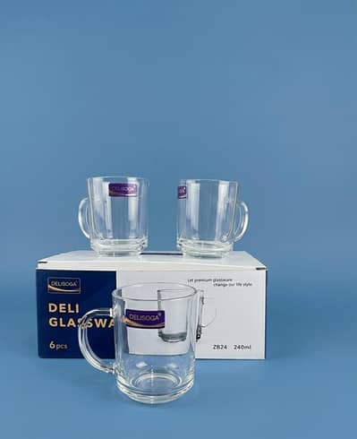 Brand New Delisoga 6-Piece Glass Cups Set (240ml) - Boxed
