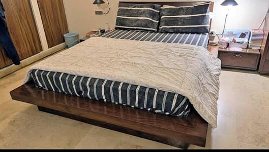 PURE SHEESHAM WOOD LOW QUEEN SIZE BED WITH MATTRESS