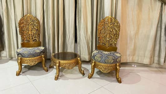 Luxury Carved Solid Sheesham Wood Chair Set with Coffee Table