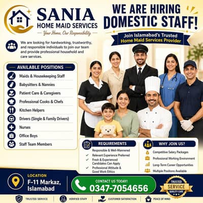 We Are Hiring Experienced Domestic Staff Required