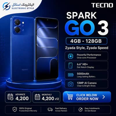 Tecno Spark Go 3 4GB RAM / 128GB Storage | Easy Installments Availabe