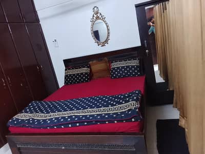 Double single bed without matrees with mirror cupboard