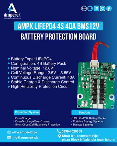 AMPX LiFePO4 4S 40A BMS 12V Battery Protection Board