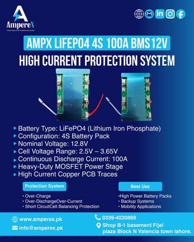 AMPX LIFEPO4 4S 100A BMS 12V HIGH CURRENT PROTECTION SYSTEM