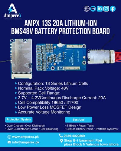 AMPX 13S 20A LITHIUM-ION BMS48V BATTERY PROTECTION BOARD