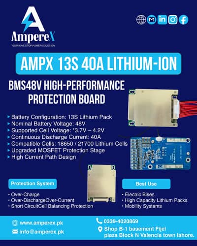 AMPX 13S 40A LITHIUM-ION BMS48V HIGH-PERFORMANCE PROTECTION BOARD
