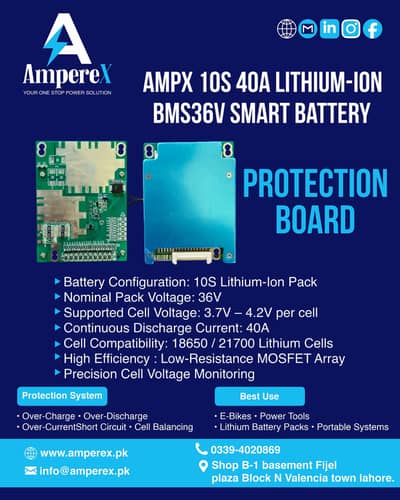 AMPX 10S 40A LITHIUM-ION BMS36V SMART BATTERY