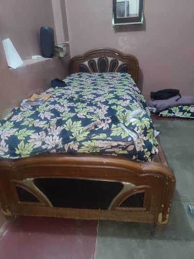 wooden bed single 2 piece