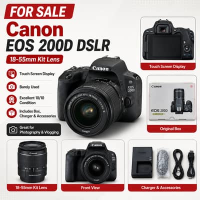 Canon EOS 200D DSLR 18-55mm Lens Touch Screen