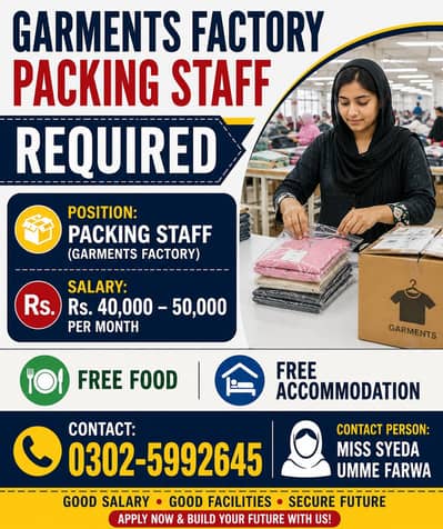 Need Staff Required Packing Work Garment Factory Jobs Available In Lhr