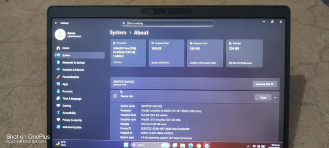 Dell laptop for sale cor it 8 generation 16 ,256 tuch