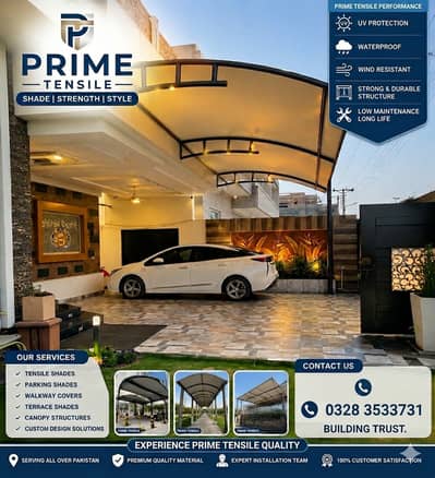 Prime Tensile Car Parking Shed | 750 GSM PVC | Wall Mounted | Lahore