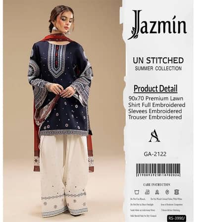 3 Pcs Women's Unstitched Embroidered Suit