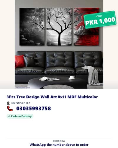 3Pcs Tree Design Wall Art 8x11 MDF Multicolor