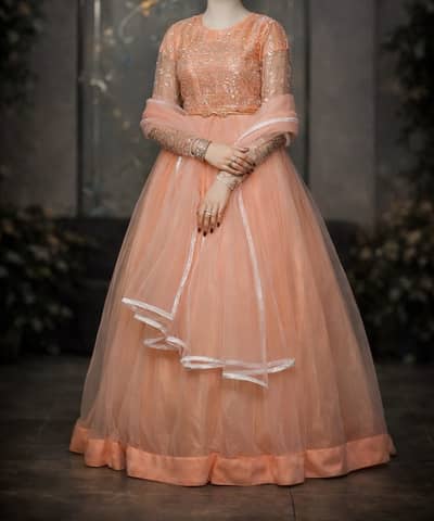 Elegant peach embroidered dress with dupatta