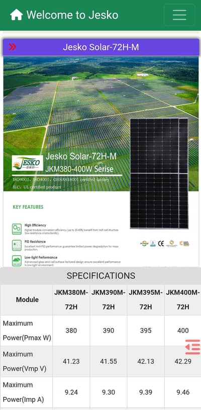 Jesko Solar 380 watt. . . . 04 panels 1520 watts