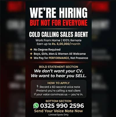 Cold Calling Sales Agent | Work From Home | Up to 6,00,000 PKR/Month