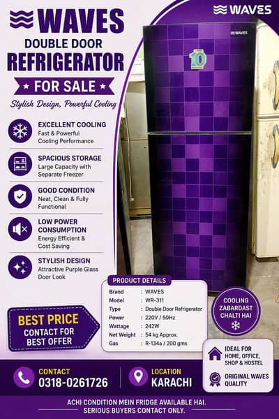 WAVES Double Door Refrigerator