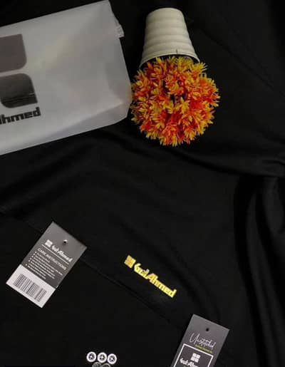 Gul Ahmed premium black cotton summer suit with 8 bottons