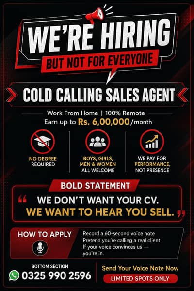 Cold Calling Sales Agent | Work From Home | Up to 6,00,000 PKR/Month