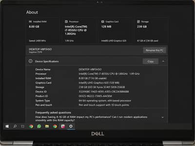 Dell inspiron i7:8th generation with (Touch Screen)