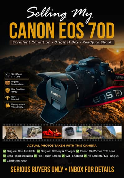 Canon EOS 70D DSLR Camera + 18-135mm STM Lens | Box Pack | Excellent