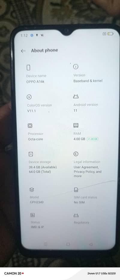 OPPO A16e 4+64 official pta proved only mobile with id copy
