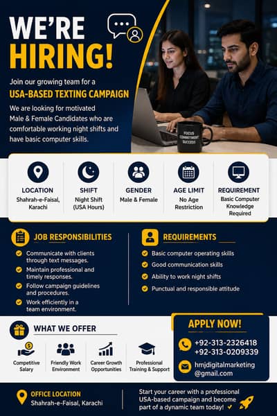 Male & Female Staff Needed for USA-Based Texting Campaign