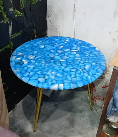Raisin white and blue stone table with butterfly light