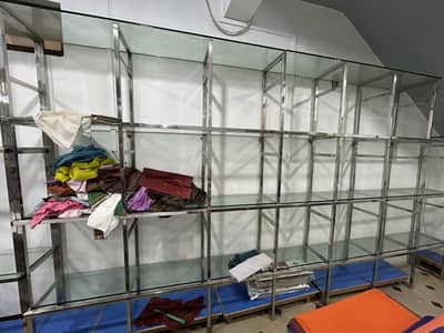 Steel and mirror shelves