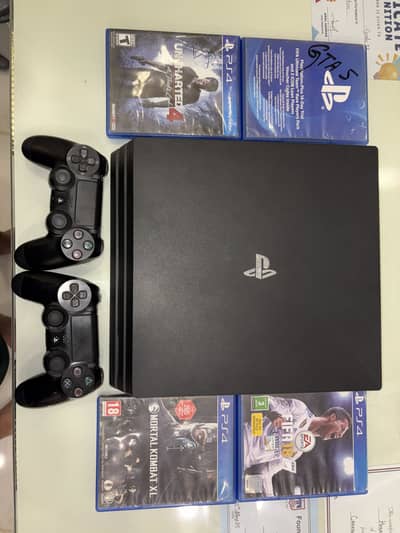 Ps4 pro 1 tb storage 4 games cd and 2 controllers included.