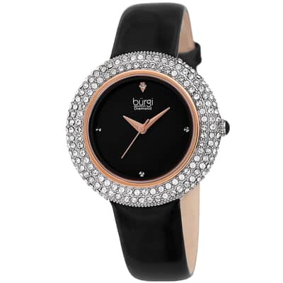 Crystal and Diamond Accented Leather Strap with platinum gold dial