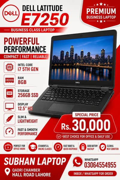 Dell Latitude E7250 | Core i7 5th Gen | 8GB RAM | 256GB SSD RS 30000