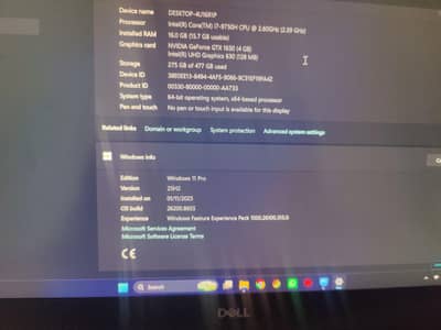 Dell I7 9th generation 16 gb raam 4g graphic card 512Gb ssd