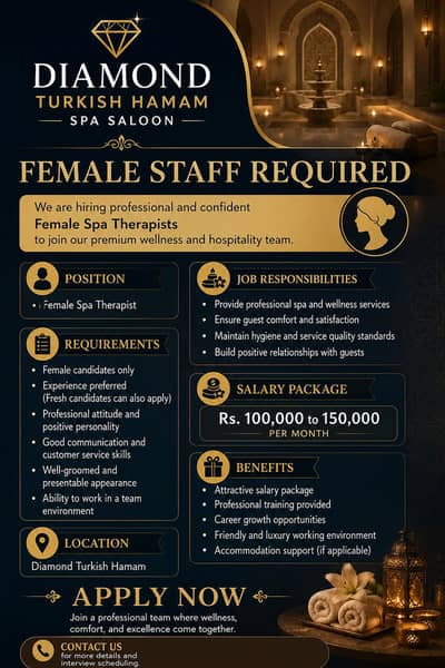 Female Staff wanted Dha Karachi Turkish Hamam