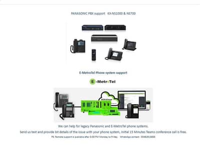Panasonic & E-MetroTel  PBX- Phone system support